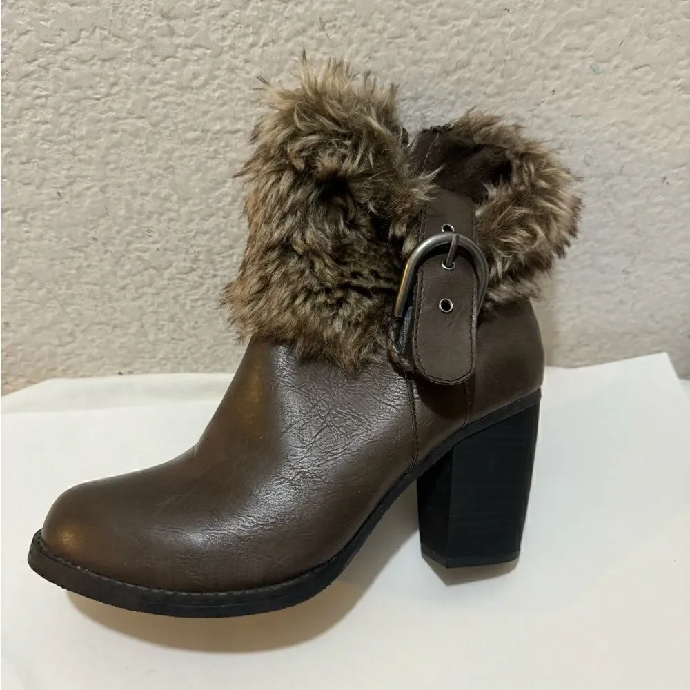Sugar Pursuit Brown Boots with Faux Fur Collar